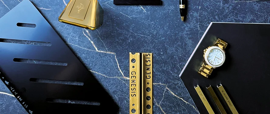 A selection of gold tile trim to protect the edges of ceramic and porcelain tiles.